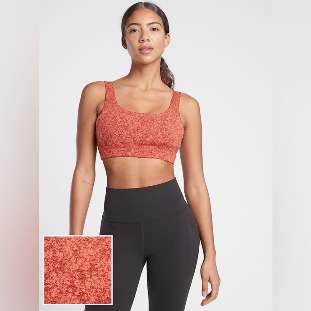 Athleta Exhale Moonflower Jacquard Sports Bra Orange Medium
